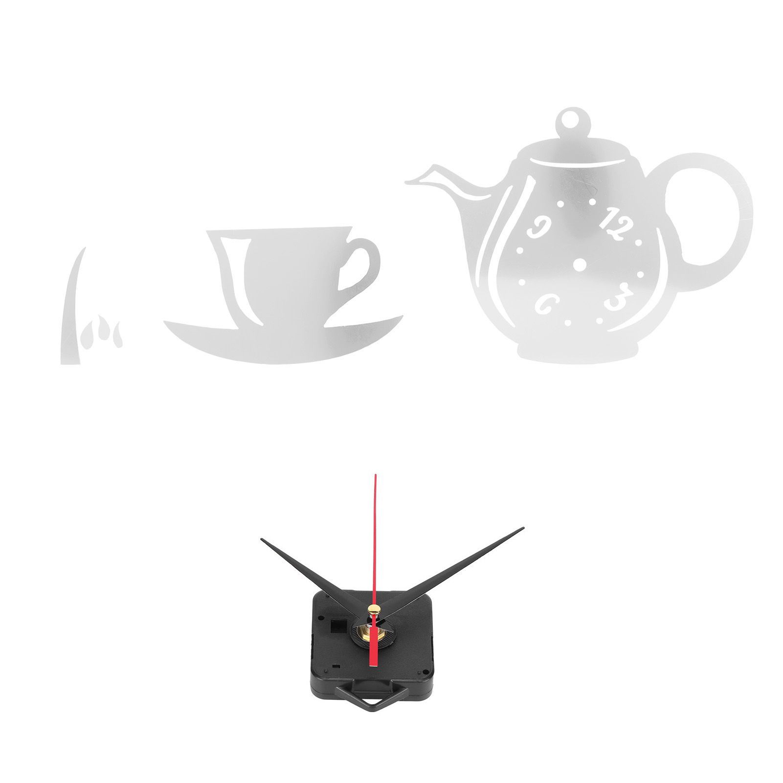 DIY Wall Clock Mirror Surface Sticker TeapotShaped Decals for Living Room Bedroom(Silver ) — image 6