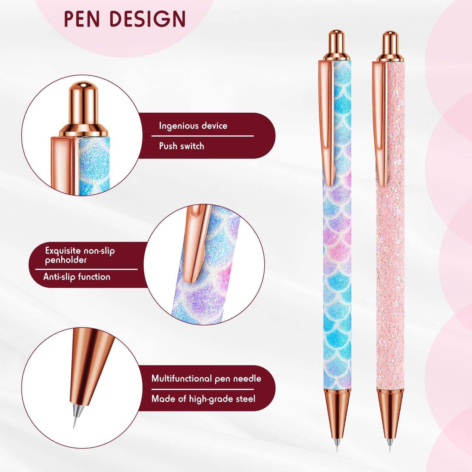 2 PCS Fine Point Pin Pen Tool for Craft Adhesive Vinyl, Mermaid Rainbow Retractable Air Release Pen for Easy Craft Paper Project โ image 2