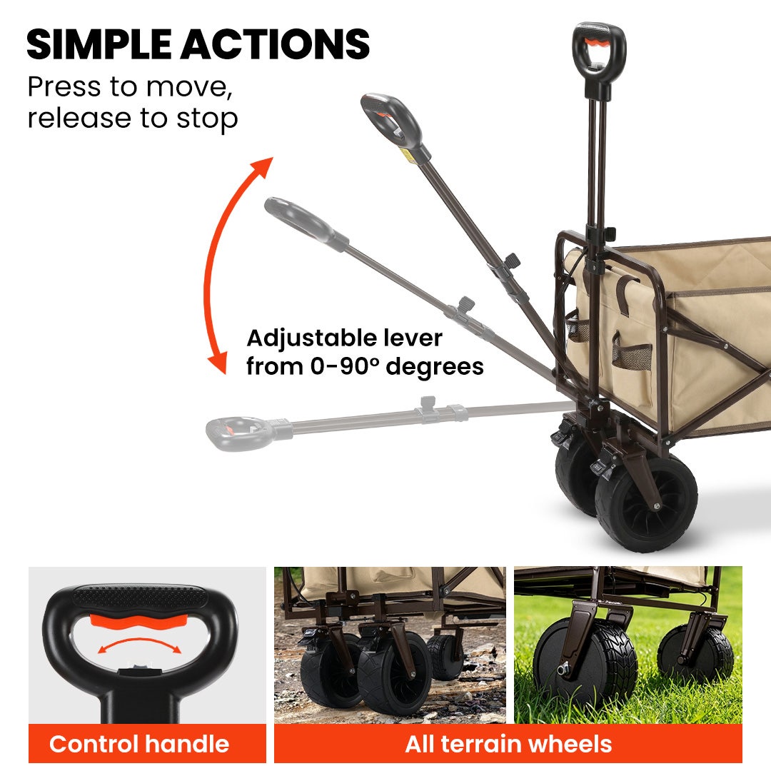 TRUNDL 106L Electric Folding Pull Cart, Powerful Easy Hill Climbing, All-terrain Wheels, Wagon for Beach Camping Shopping, Cream โ image 6
