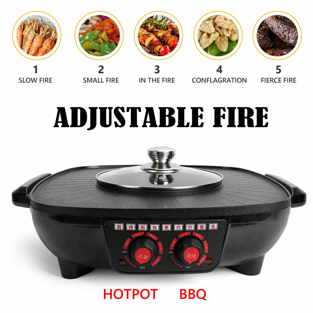 Electric 2 in 1 Hot Pot BBQ Oven Smokeless Barbecue Pan Grill Hotpot Machine — image 3