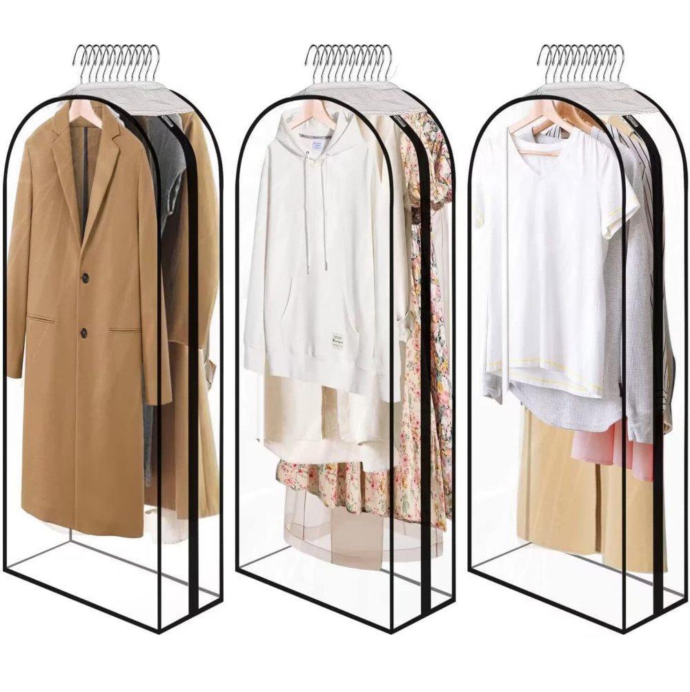 3-Pack Transparent Dustproof Garment Storage Bags with Zipper for Wardrobe, PEVA, 60 × 25 × 130cm