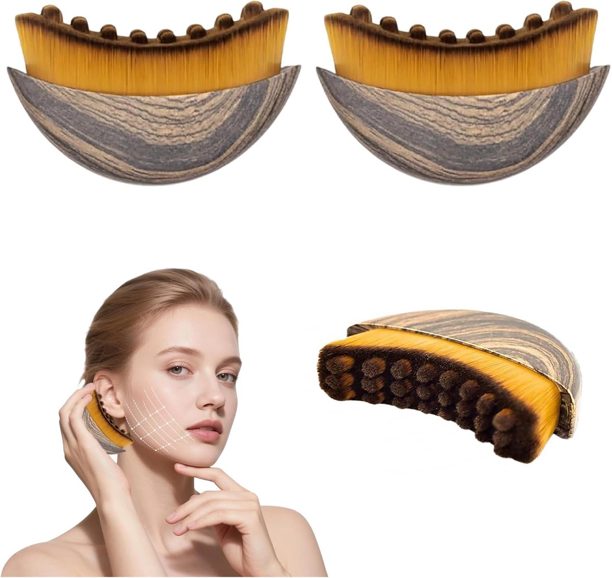 2-pack facial lymphatic drainage brushes - Cleansing dry brush - Skin care - Chin and jawline shaping - Ergonomic design