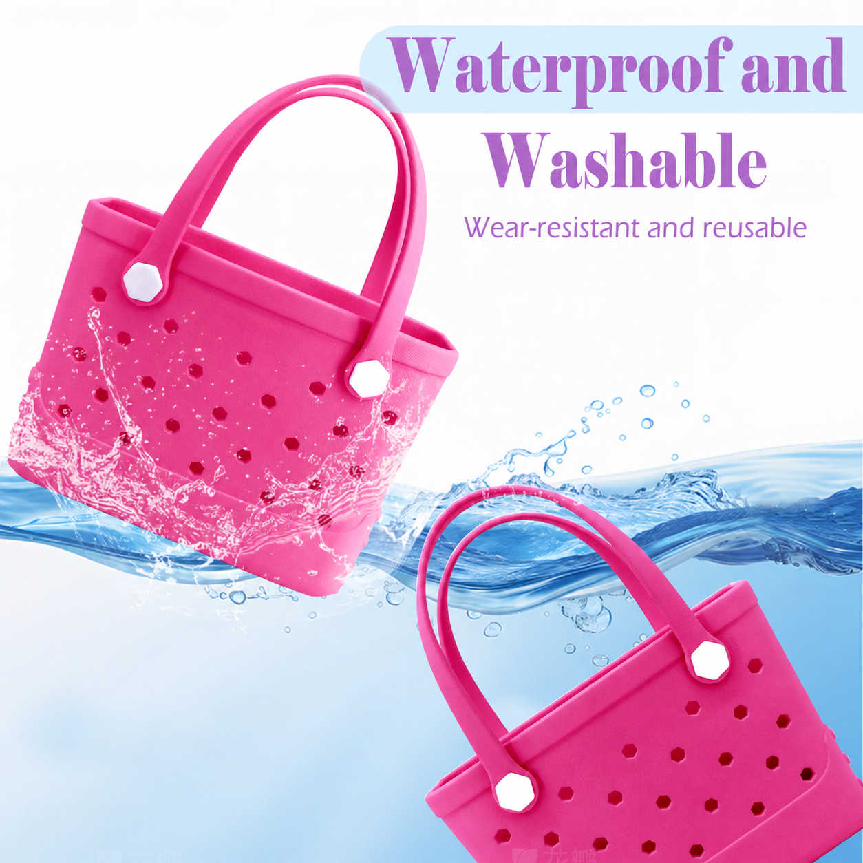 Waterproof Hexagon Mesh Beach Bag - Large Capacity Travel Storage Tote for Swimwear Towel Sunglasses - Rose Red Small 28x21x11cm โ image 2