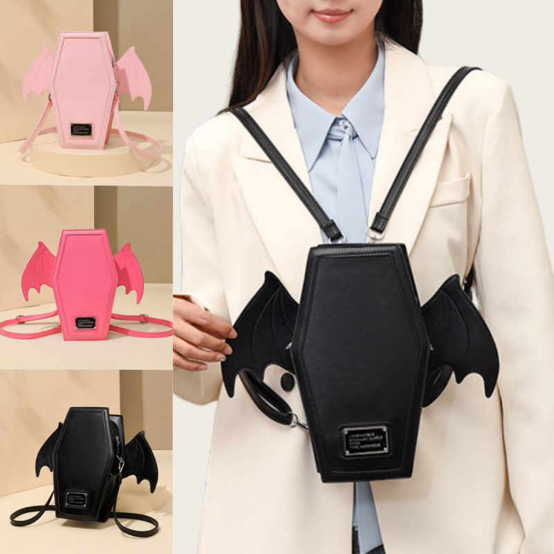 Pink Gothic Coffin Bat Wing Convertible Crossbody Bag - Punk PU Leather Shoulder Purse & Mini Backpack โ image 2