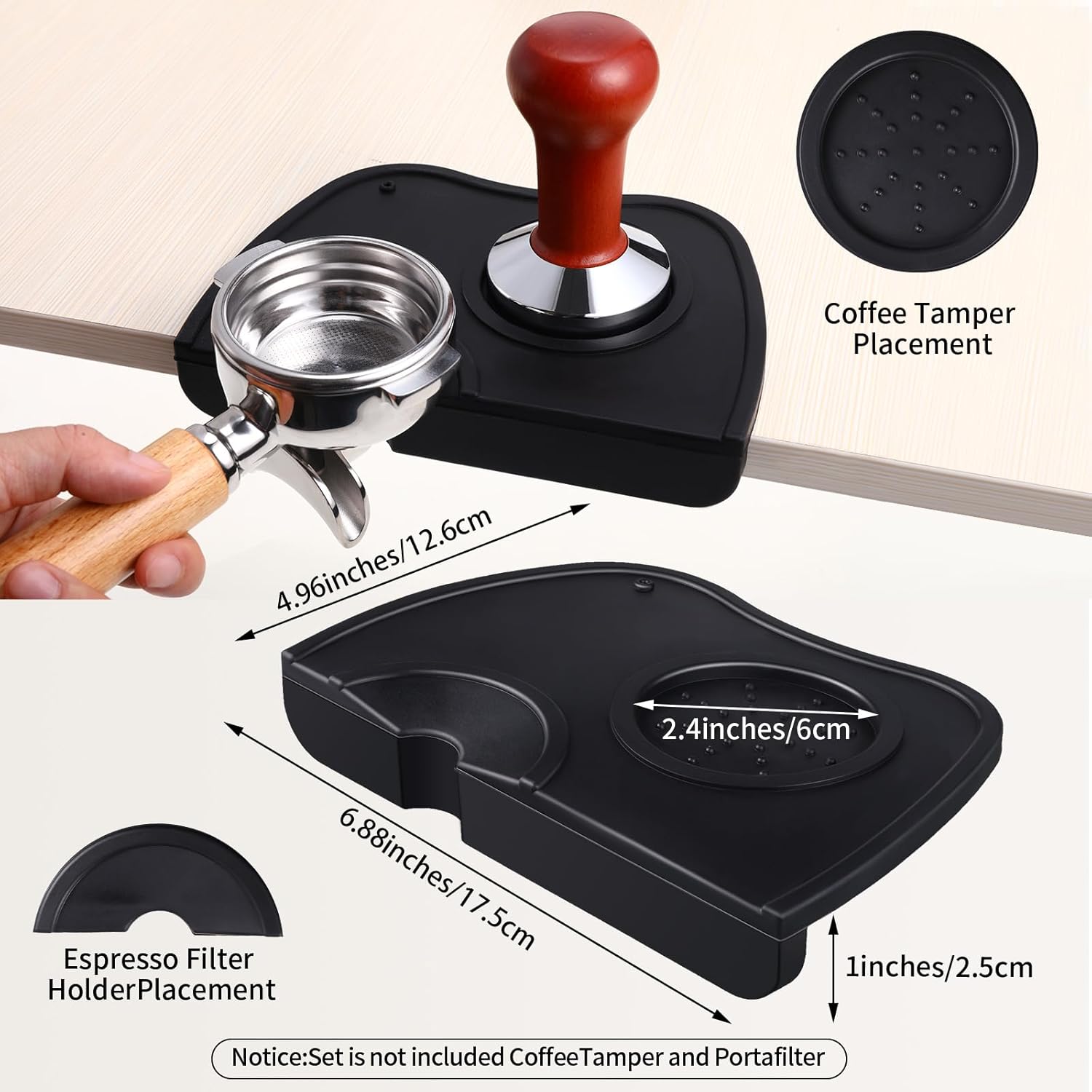 Set of 2 Pieces Espresso Knock Box and Coffee Tamper Mat Reliable Barista Tools with Removable Knock Bar Non-slip Base Food Safe Silicone Espresso Tamper Mat โ image 3