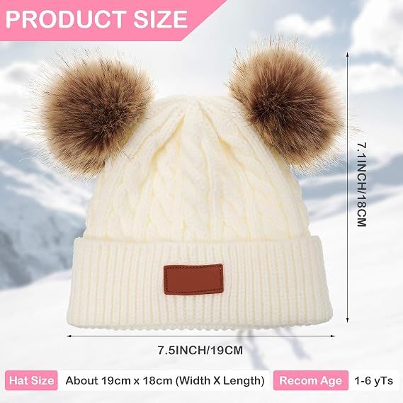 Kids Toddler Winter Pompom Hat Baby Knitted Beanie Hat Faux Fur Pom Beanie Cap for Girls Boys 1-3 Years Old — image 2