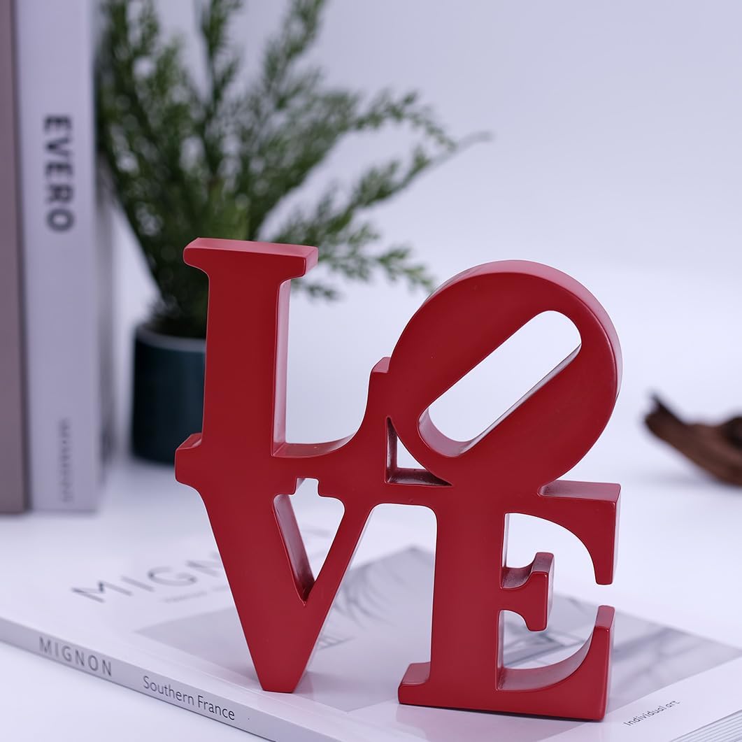 Valentine's Day Rose Gift, Love Word Art Resin Tabletop Décor, Red Contemporary Romantic Gifts, Freestanding Home Decoration — image 4