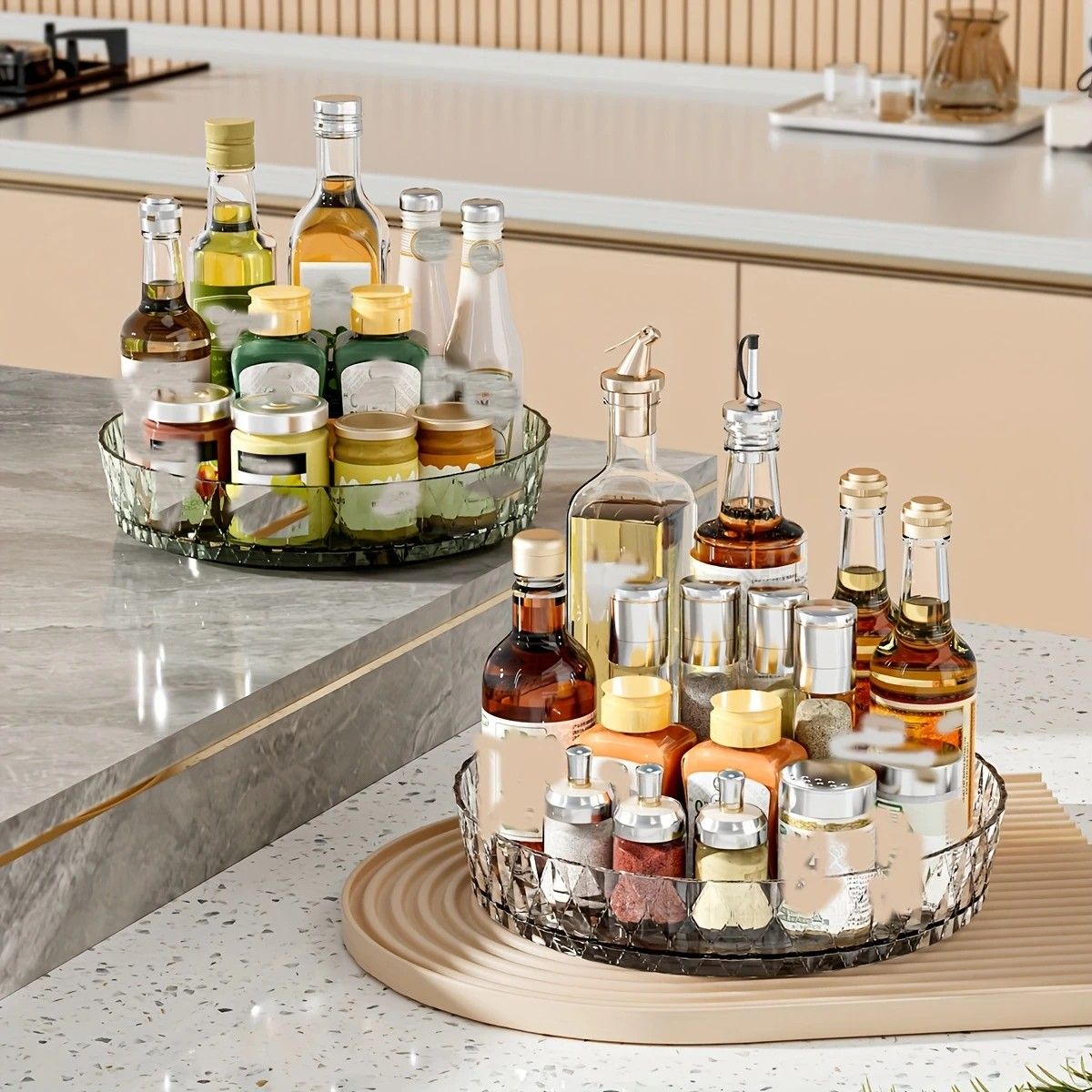 2PCS Acrylic Lazy Susan Organizer with Diamond Design | 360° Rotating Makeup & Vanity Tray | Modern Kitchen & Bathroom Storage(Transparent green) — image 2
