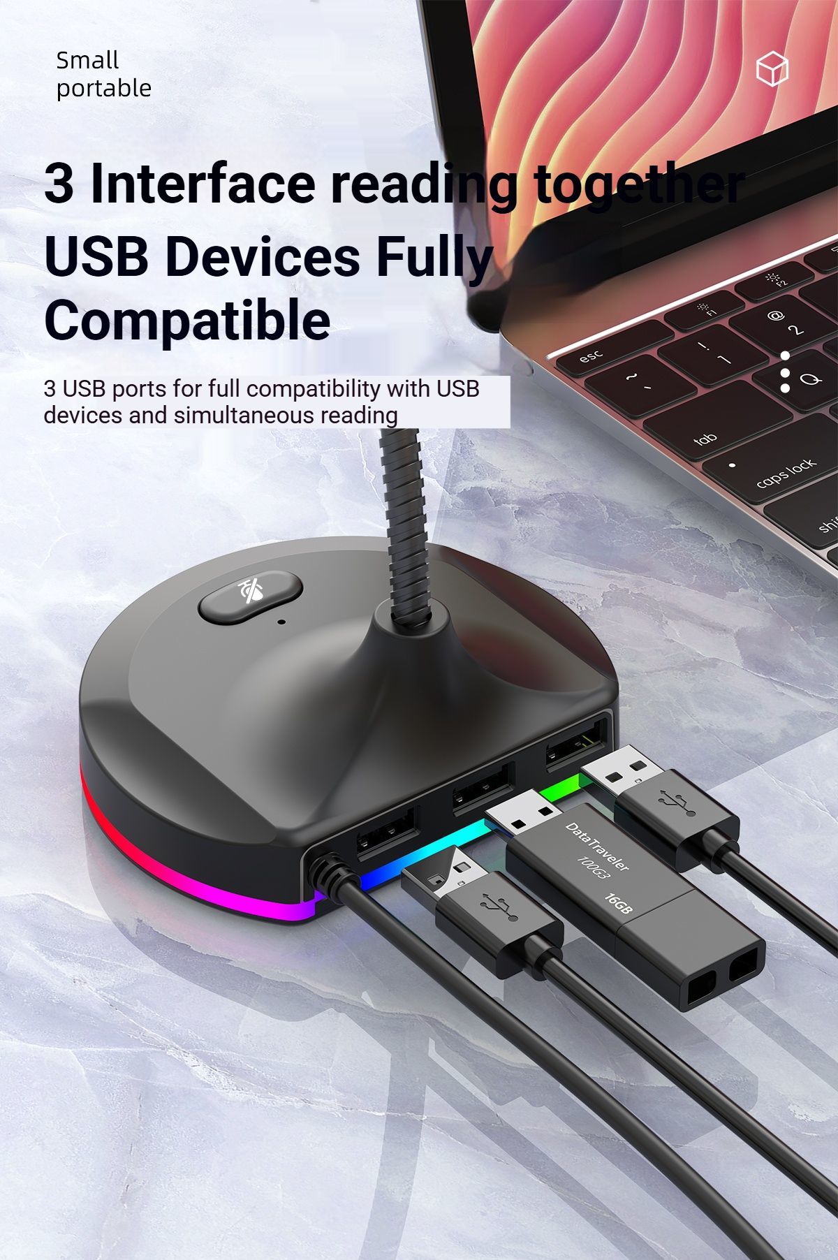 RGB Desktop Microphone 3 USB HUB Model Black โ image 6