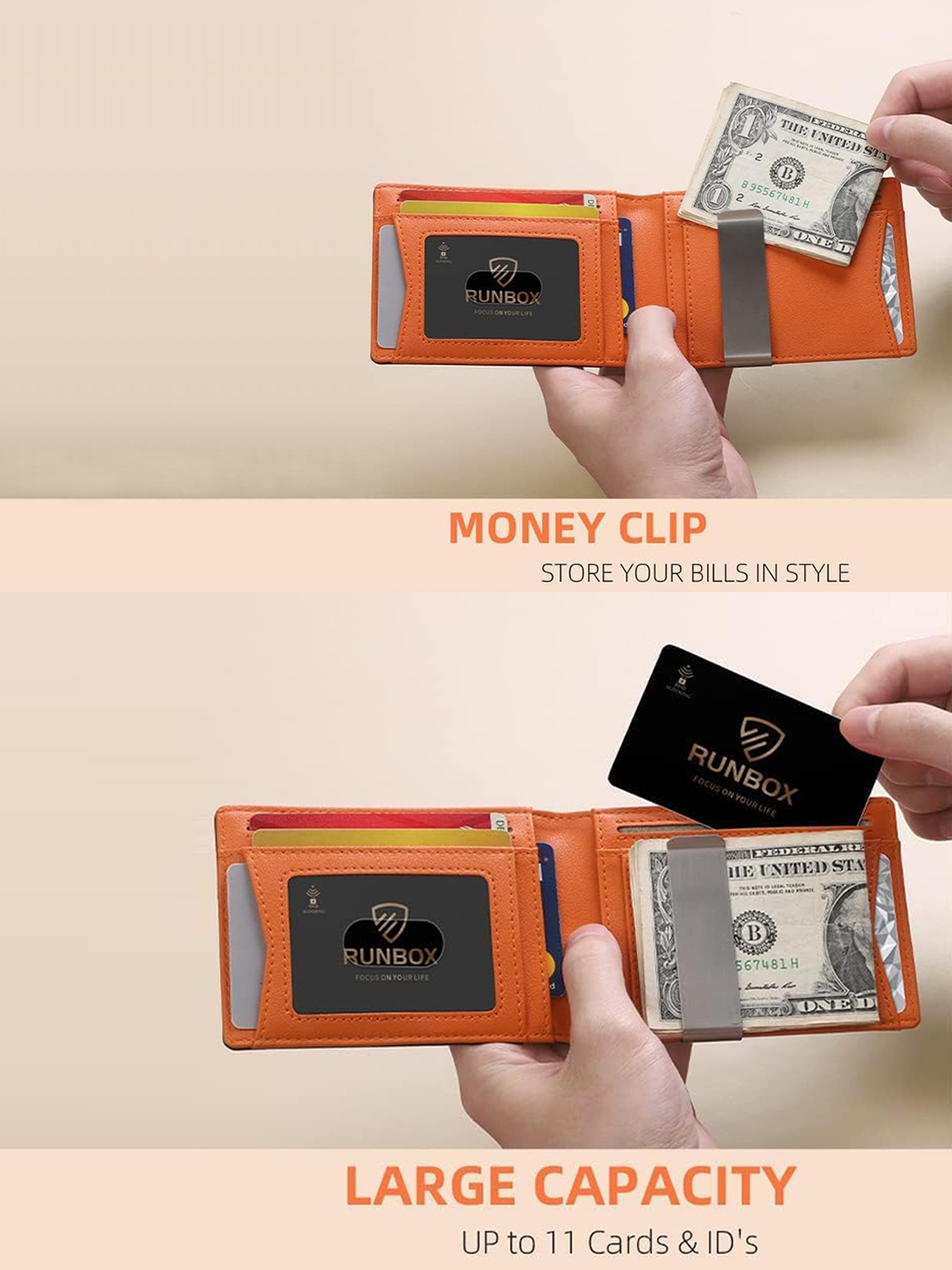 Black and orange 12-Card Slot Men's Wallet with RFID Protection – Slim, Durable, and Secure Bifold Wallet — image 3