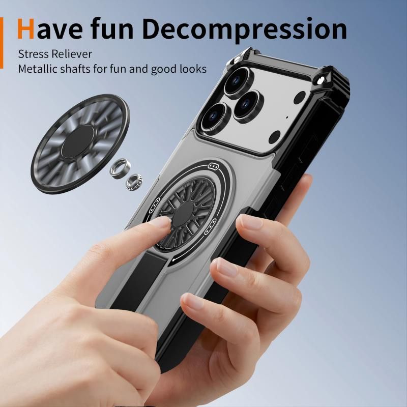 Armor Heavy Duty Magnetic Rotating Ring Kickstand Phone Case For iPhone 16 Pro Max, Anti-Drop Protective Cover In Silver — image 2