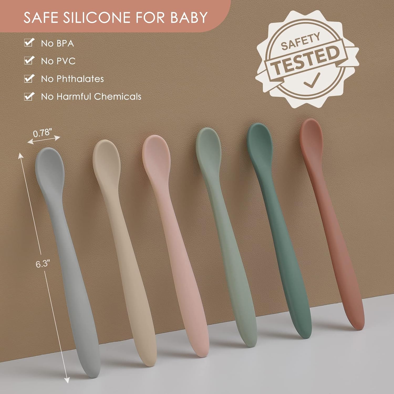 6-Piece Silicone Baby Feeding Spoons, First Stage Infant Soft-Tip Easy on Gums I Training Spoon | Utensils Supplies, Dishwasher & Boil-proof — image 2
