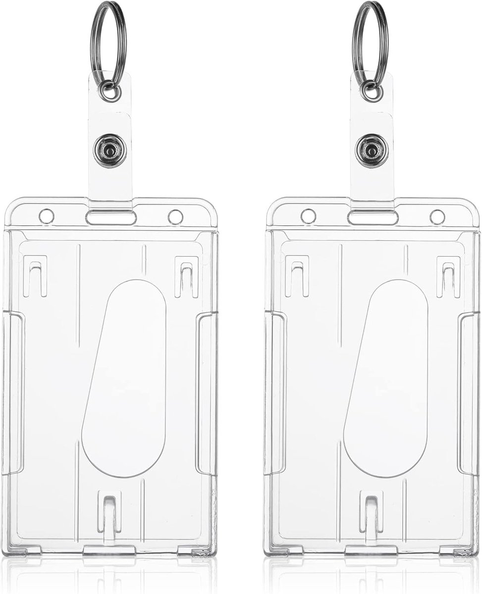 ID card holders with keychains - 2-pack - Durable ID card holders - Keychains - Transparent card protectors - Thumb slots - Card holders - School/office