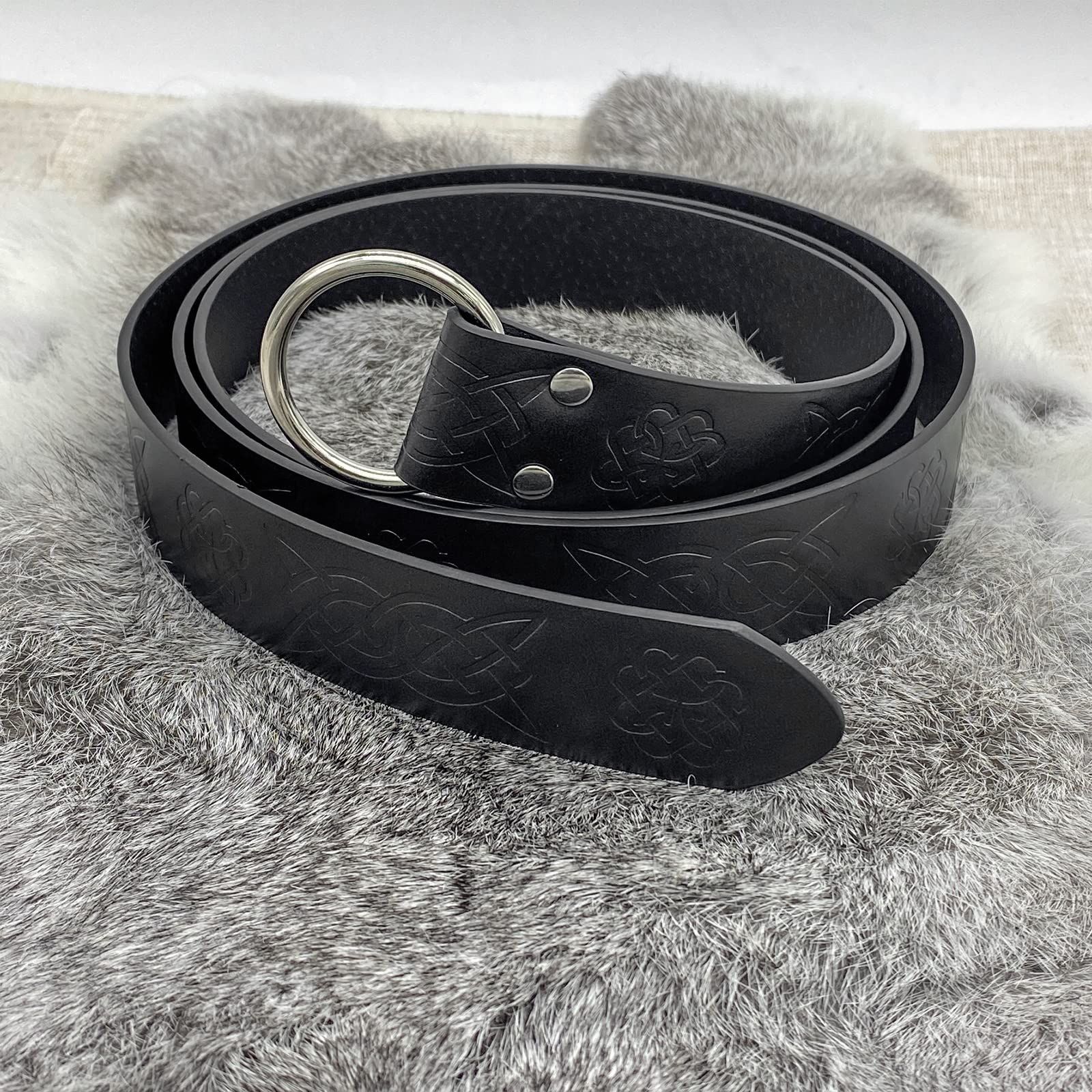 Medieval Viking Men's Belt Embossed Leather Renaissance Knight Belt O-ring Clothing Belt Retro Knight Ring Belt — image 2
