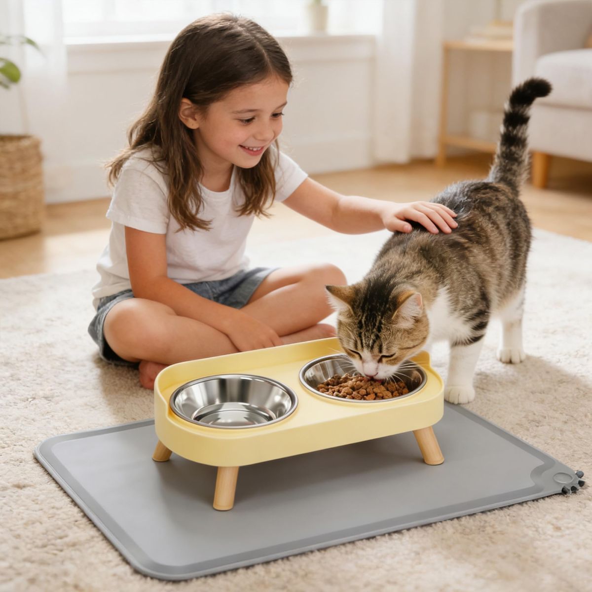 Cat Feeder Elevated Cat Feeder Dual-Bowl Cat Feeder Cat Food Bowl Cat Water — image 2