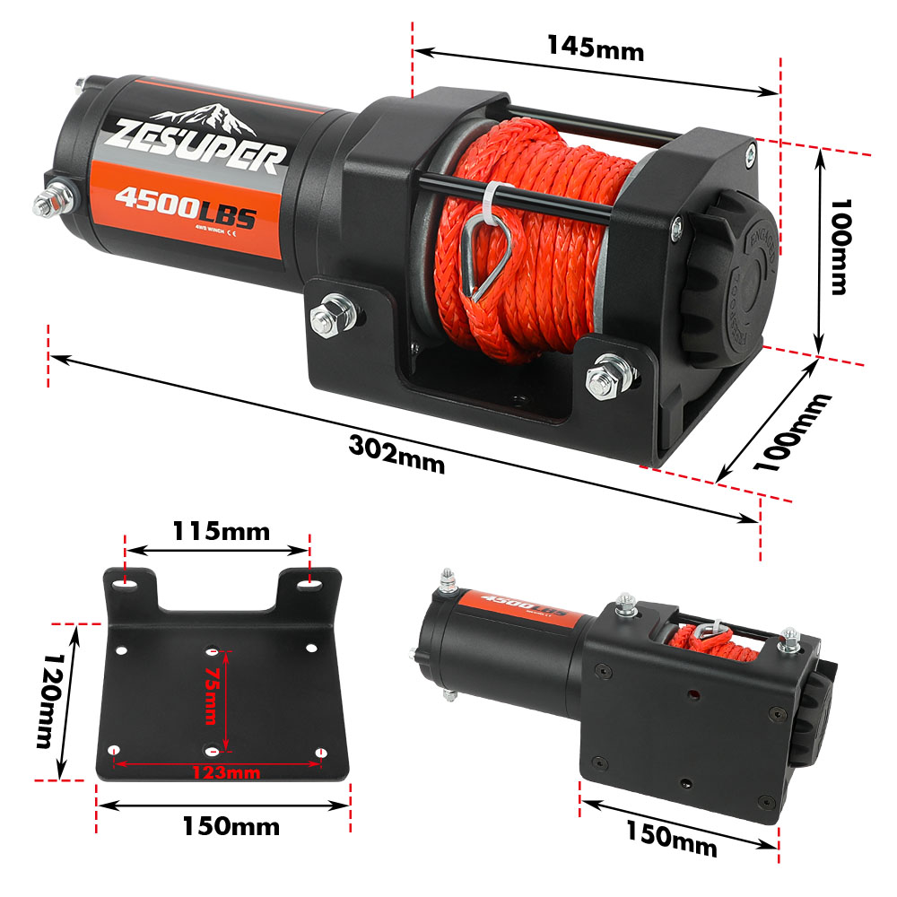 ZESUPER 4500lb Electric Winch 12V Synthetic Rope Boat Winch ATV Winch Kit Boat Winch UTV 4WD Wireless RemoteX2 Black โ image 2