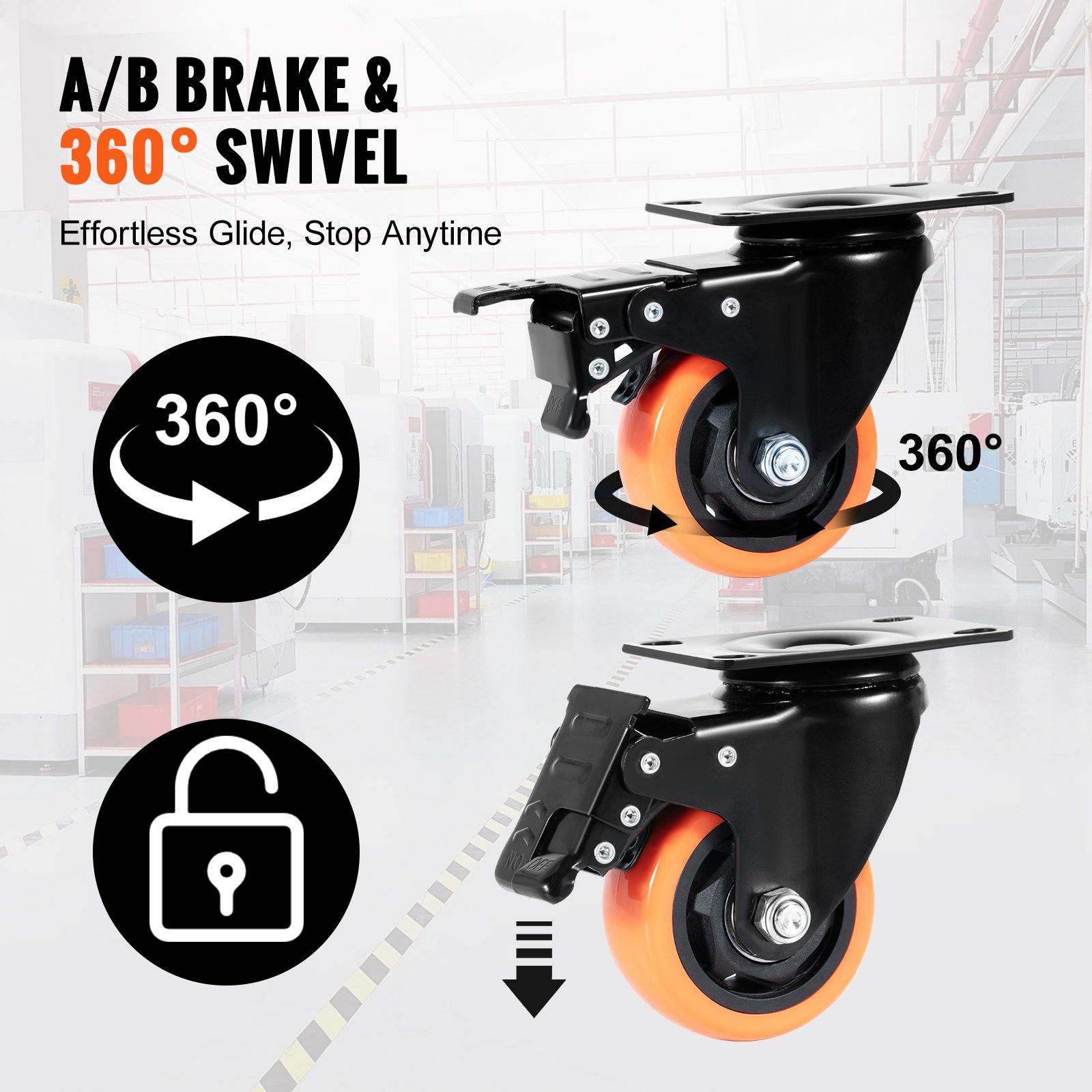 Caster Wheels, 76.2 mm Swivel Plate Casters, Set of 4, Heavy Duty 113 kg Load Capacity Per Caster — image 2