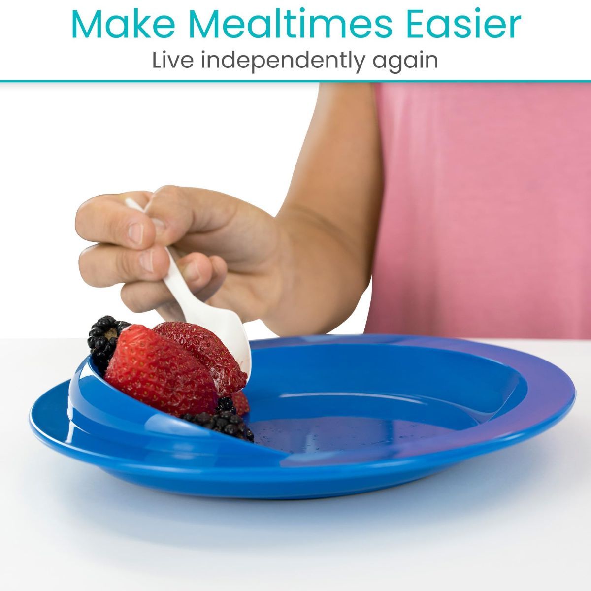 Spill-Proof Scoop Plate, 9" - Dish with Wall for Disabled, Handicapped, Elderly Adults with Special Needs from Parkinsons, Dementia, Stroke, Tremors with - Non β image 2