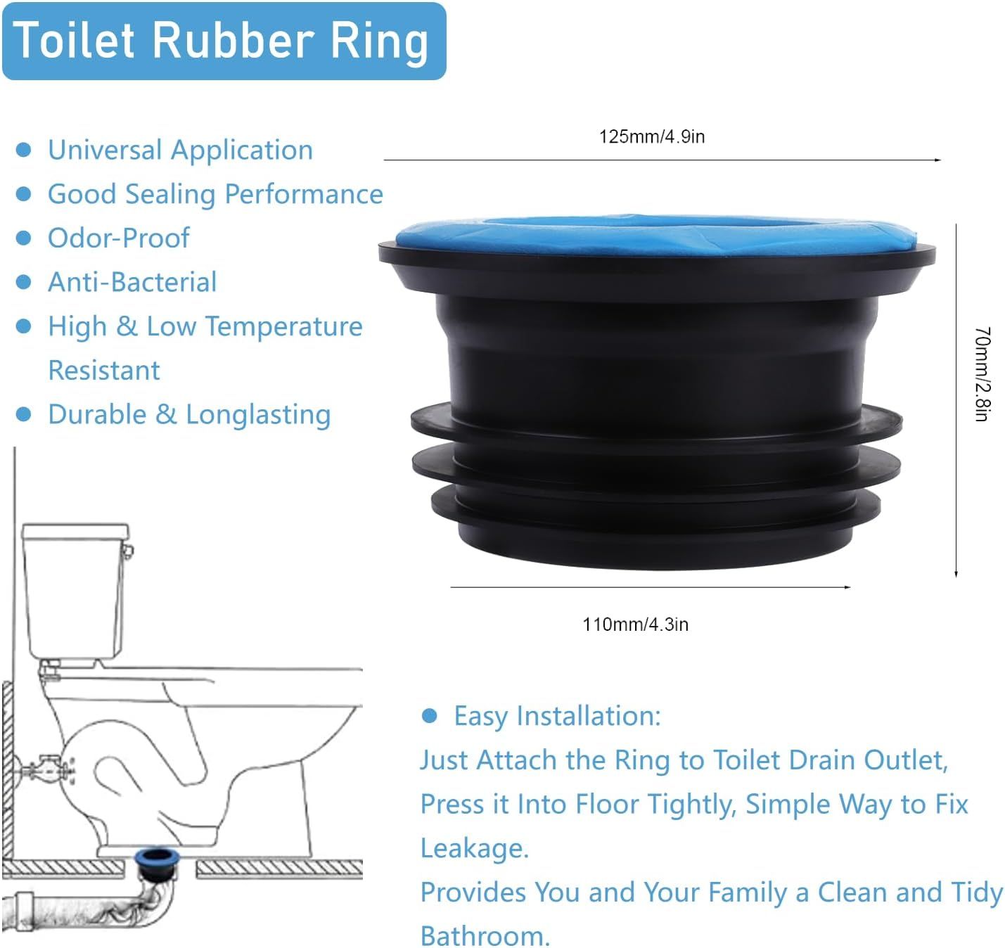 Black Better Than Wax Toilet Seal Ring Thicken Wax-Free Toilet Bowl Gasket Flange Rubber Rings for Isolating Odor Leak Proof