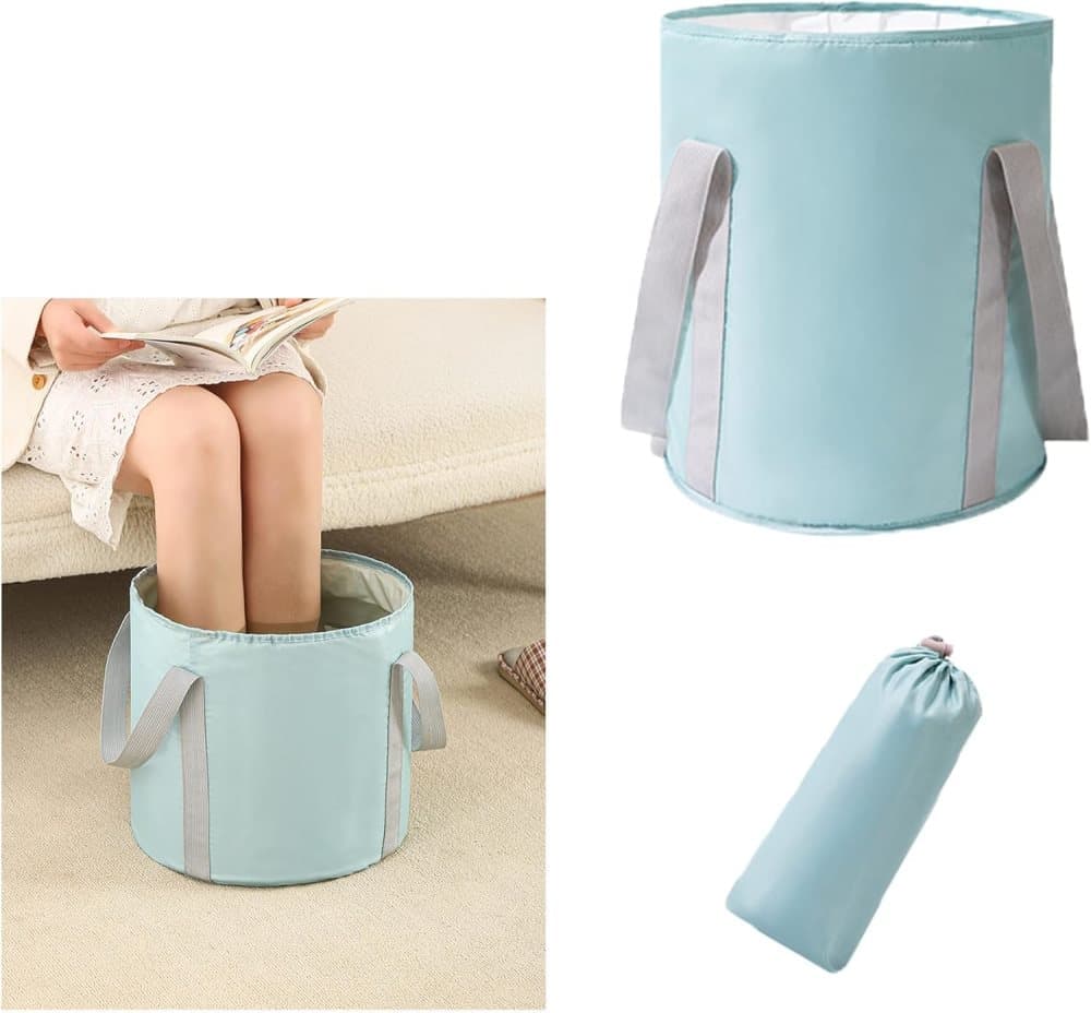 Foldable Foot Bath Tub 30 × 36cm, Blue, Portable for Home Travel Camping Spa Care, with Non-Slip Design