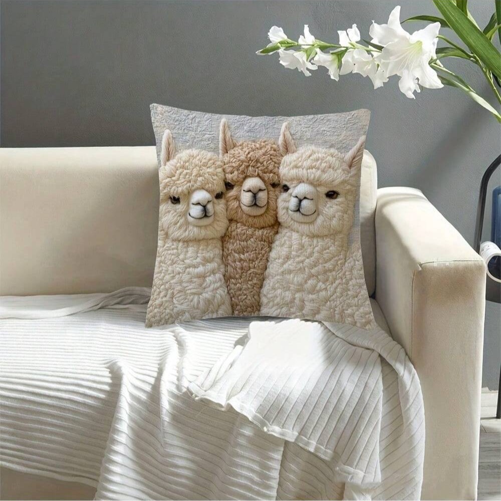 Cute Alpaca Throw Pillow Cover Set of 2 – Soft Faux Fur Decorative Cushion Case for Sofa, Bed, Car – Cozy Home Accent (Gray) — image 4