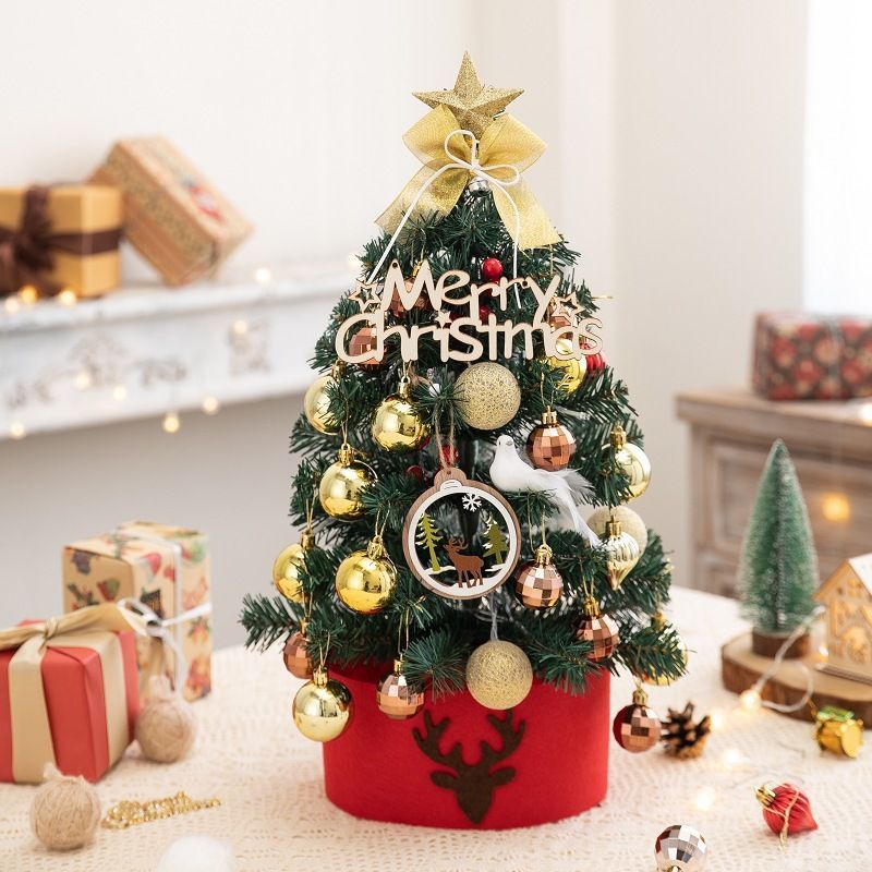 Mini Desktop Christmas Tree Flocked Pink Christmas Tree Set - red and white - Size 45cm
