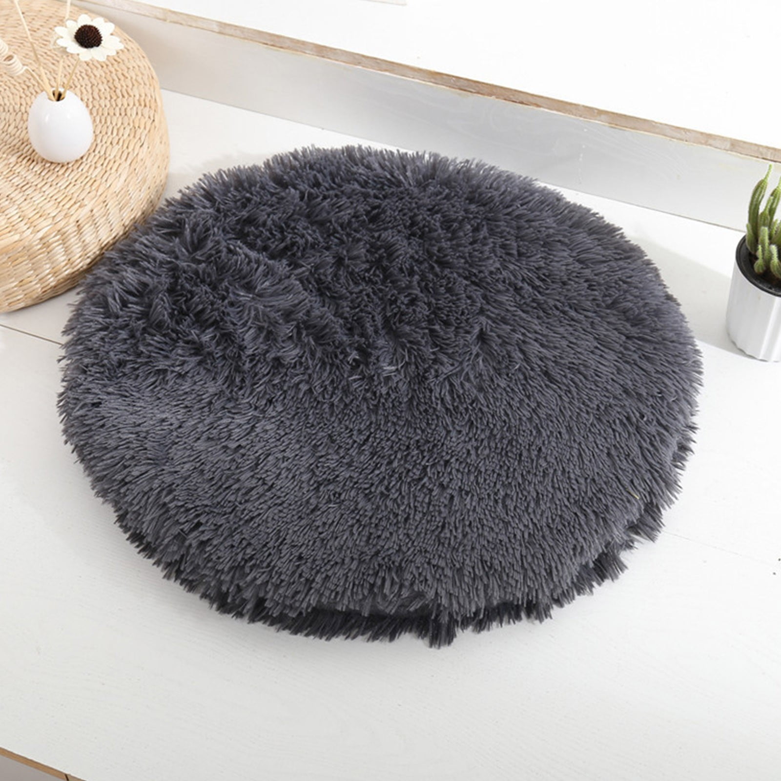 16 inch Plush Dog Bed Mat Warm Fluffy Round Puppy Crate Pad with Anti-Slip Waterproof Bottom Soft Comfy Pet Kennel Mat for Small and Medium Dogs Black โ image 2