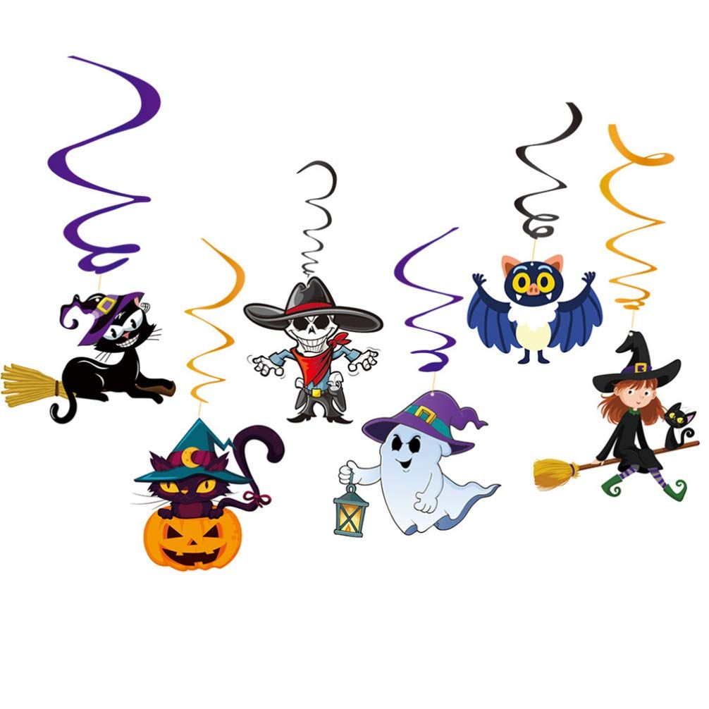Halloween Hanging Swirl Banner Set Bat Witch Skull Spider Ghost Spiral Happy Halloween Party Decoration Kit — image 5