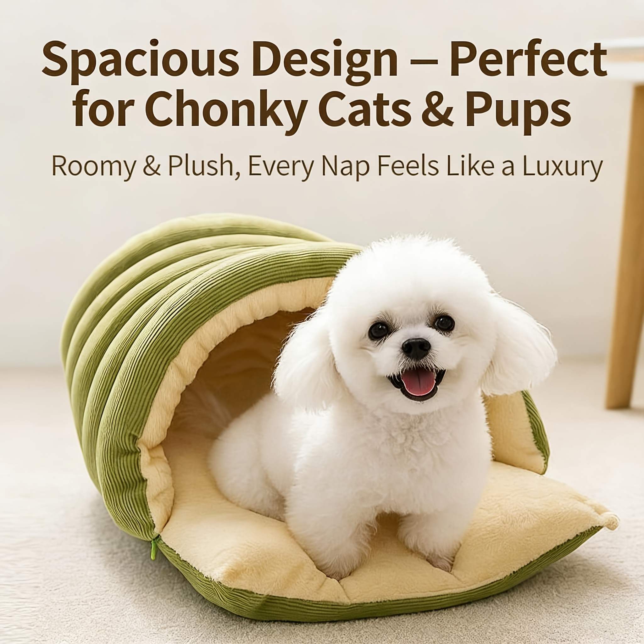 High-Elasticity Warm Cat Bed: 45×30×19cm Wrapped Design, Striped Fleece + Arctic Fleece Heat Retention, Removable & Washable(light GREEN) — image 2