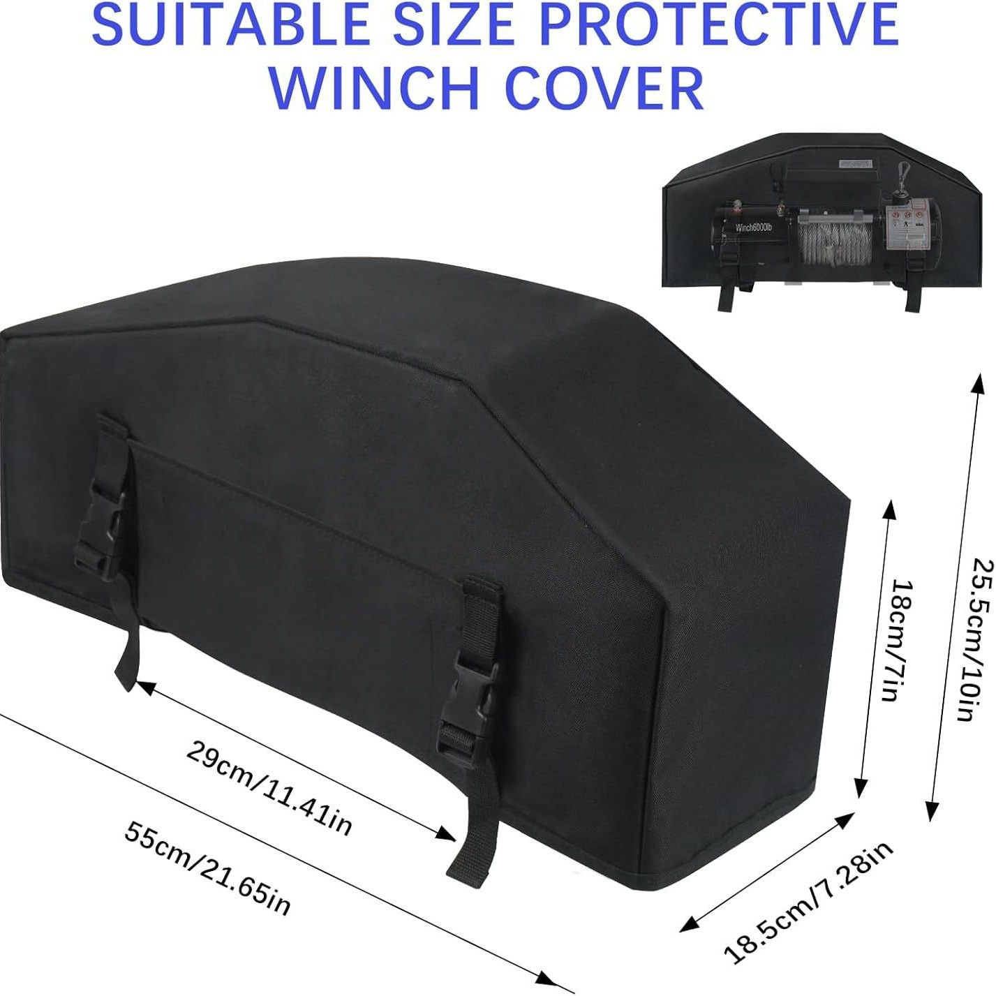 Winch Cover, Heavy Duty Waterproof UV Resistant Accessories, Indoor Outdoor Storage Dust Protection for, Truck, Off-Road (Black) — image 5