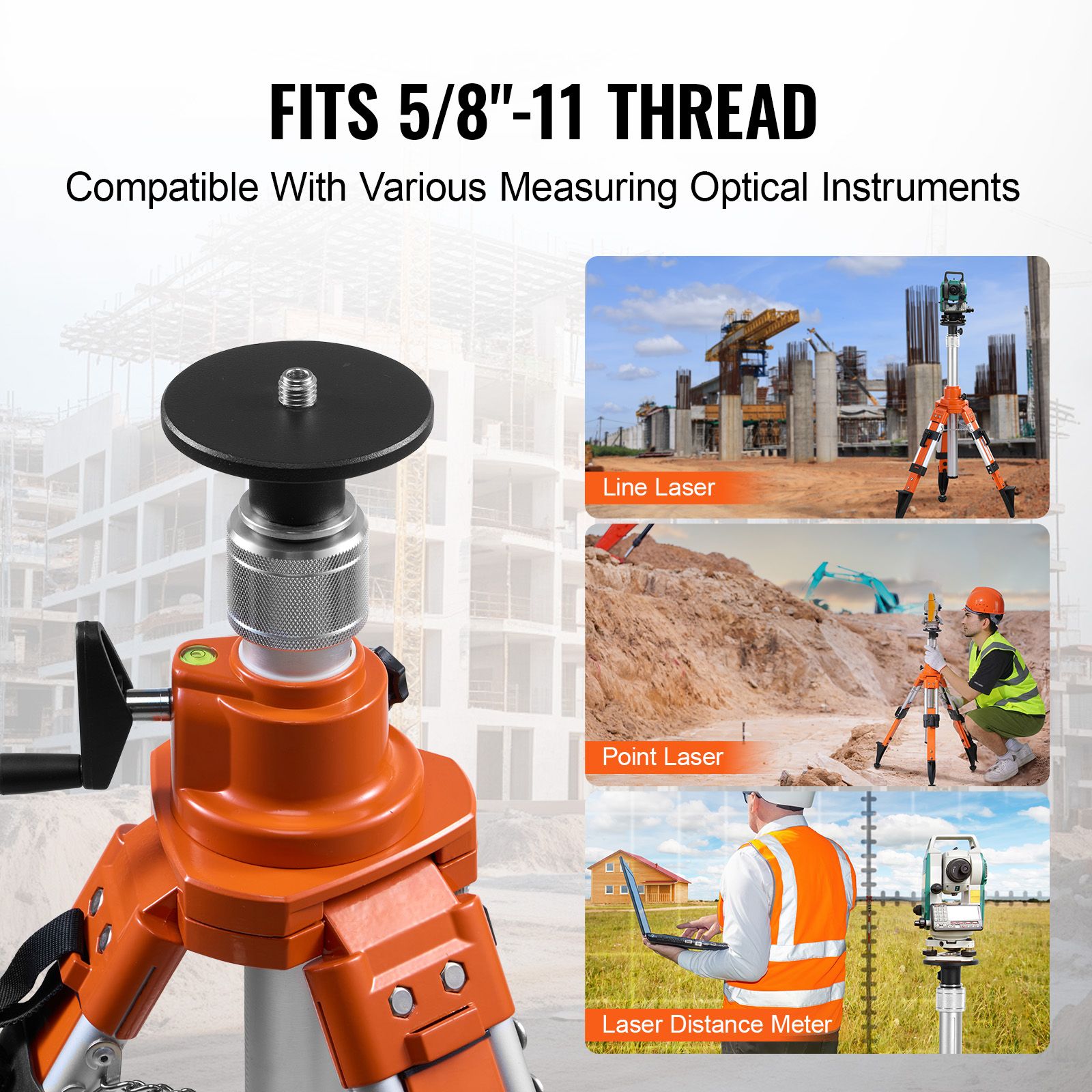 Laser Level Tripod Stand 5/8"-11 Thread 27.16-67.71 in Height Adjustment — image 6