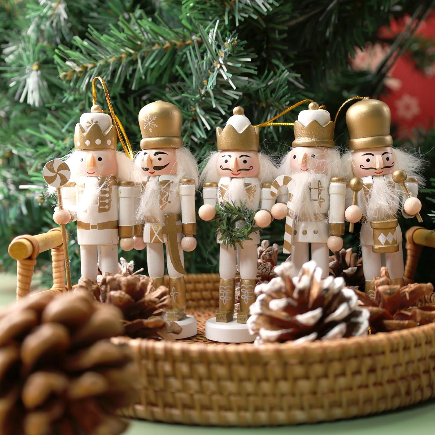 5PCS Nutcracker Christmas Decor, Wooden Nutcracker Hanging Ornaments Soldier for Christmas Tree Gift Shelves Table Decoration (5inch) — image 5