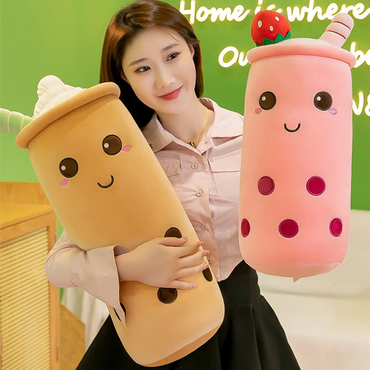 Bubble Tea Plush Pillow Soft Plush Toy Skin-Friendly Pillow Multiple Sizes Cute - Yellow - Size 24in — image 4