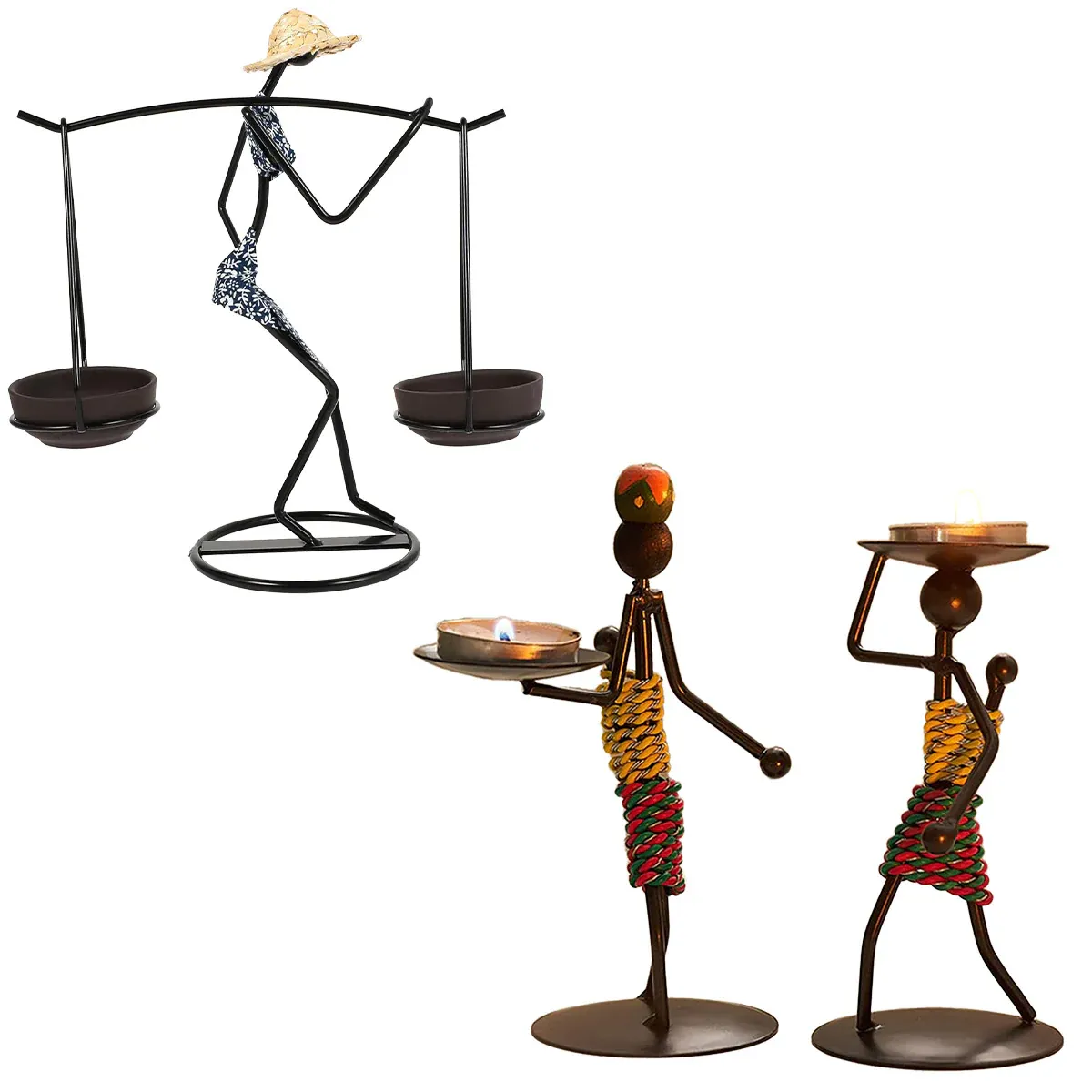 Candle Holder Stand Metal Candlestick Restaurant Table Centrepiece Display Decor - Serving Tray Set — image 3