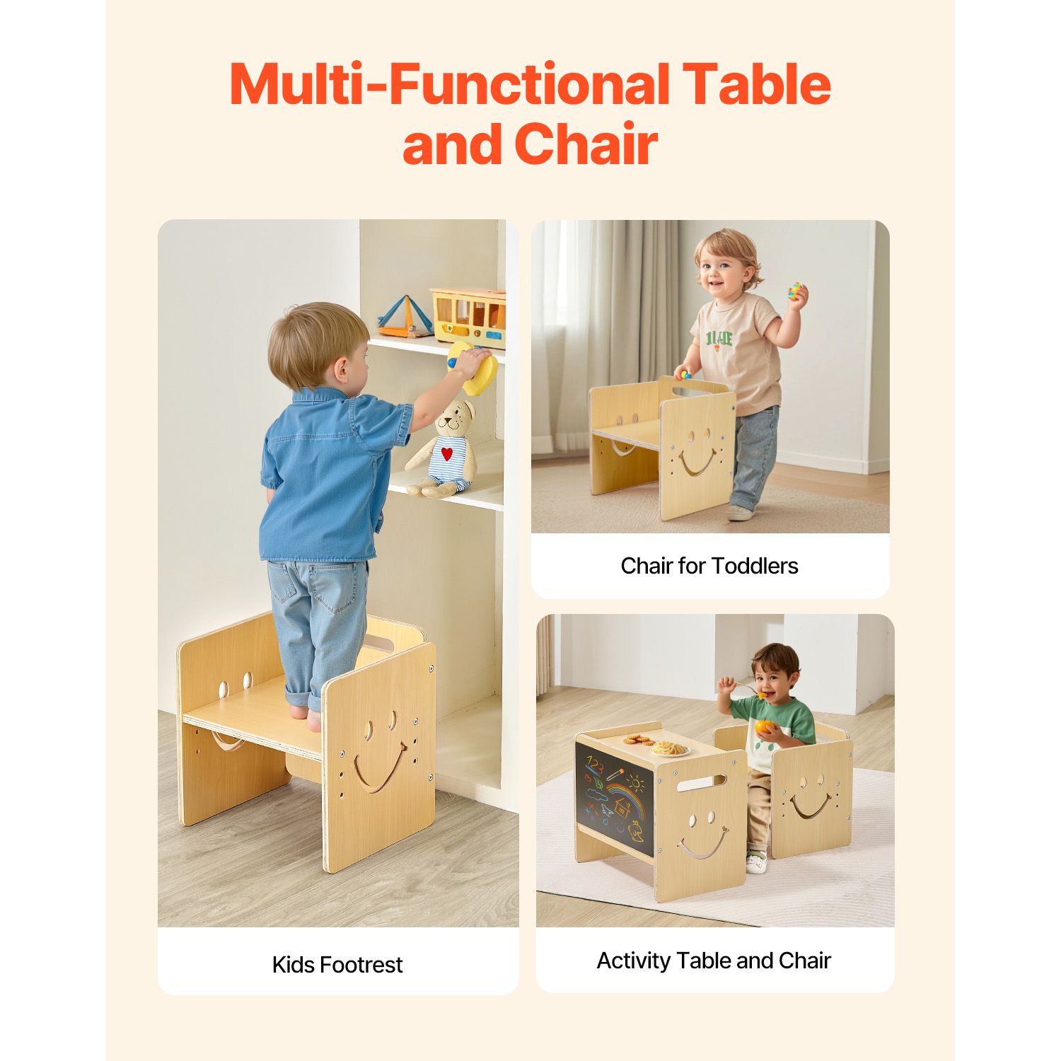 Montessori Weaning Table and Chair Set, 3 In 1 Wooden Toddler Table and Chairs with Chalkboard, Adjustable Height Montessori Table for Ages 1-5, Ideal for — image 6