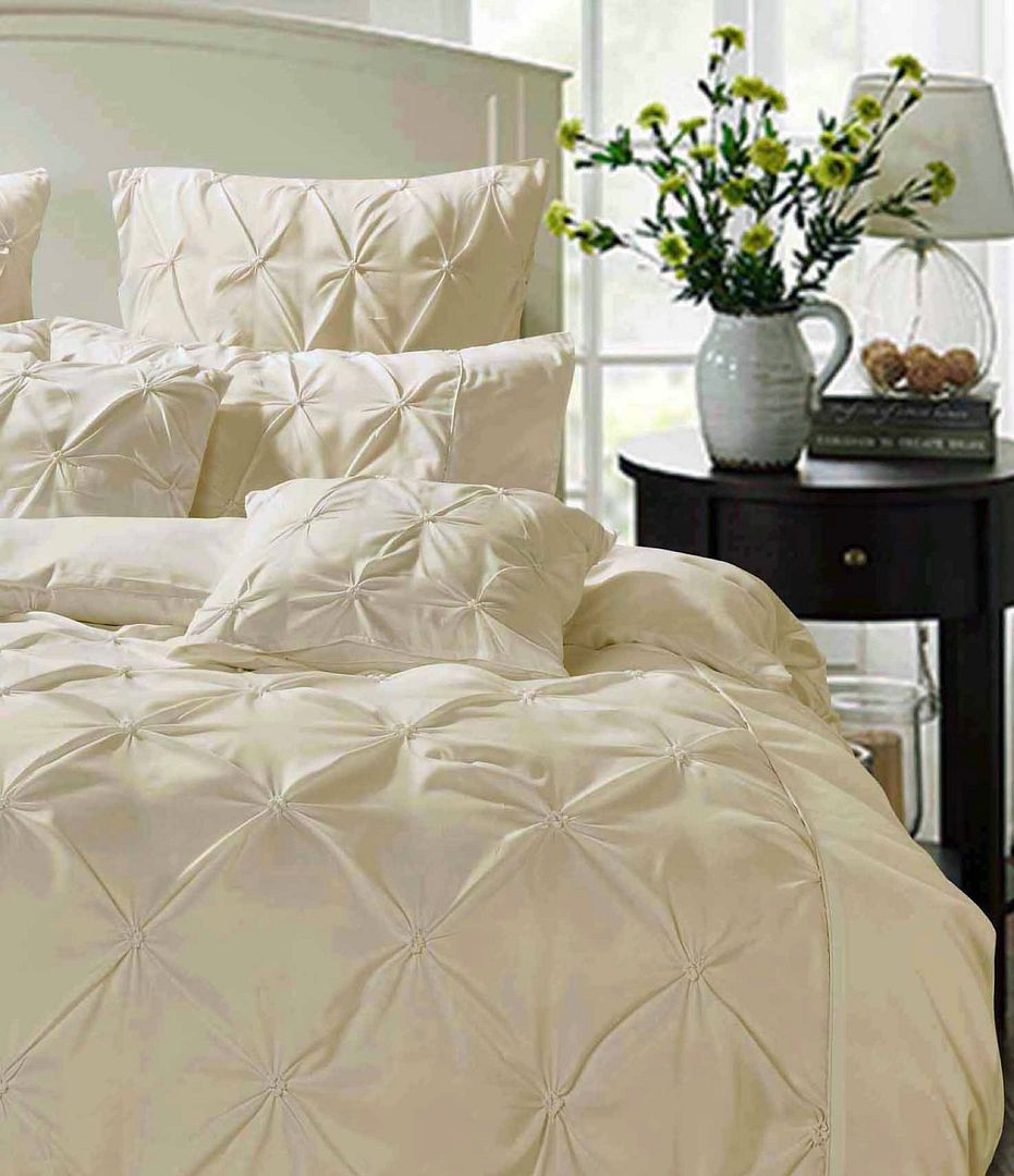 Diamond Pintuck King Size Quilt/Duvet Cover Set - Beige — image 3