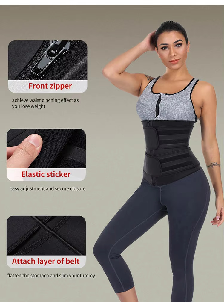 Size L Black Womens Sweat-Enhancing Waist Trainer Belt - Dual Strap Zipper Tummy Control Cincher for Workout & Postpartum Shaping — image 5