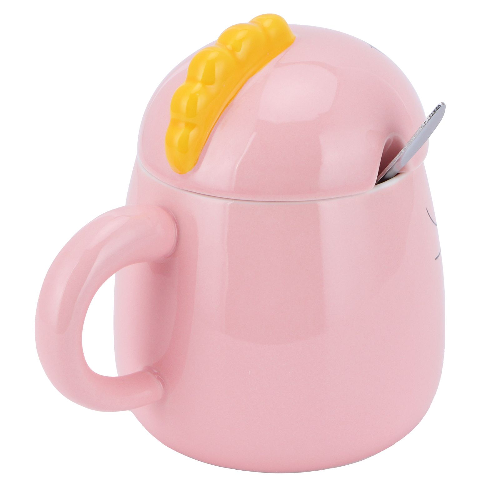 450ml Cute Ceramic Cup with Lid Spoon Water Cup Coffee Mug Girl Gift for Home OfficePink Happy โ image 3