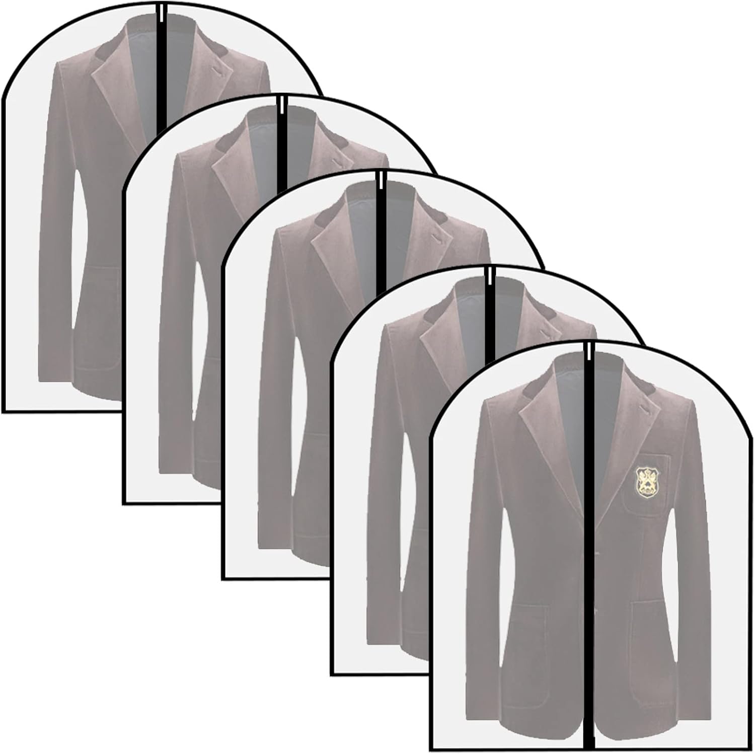 Garment Bag Suit Bag, 5 Pack Coat Cover Clothes Storage Bags Garment Dust Cover Bags with Zipper for Coat Suits Dresses Costumes Uniforms (40 × 24in, L)