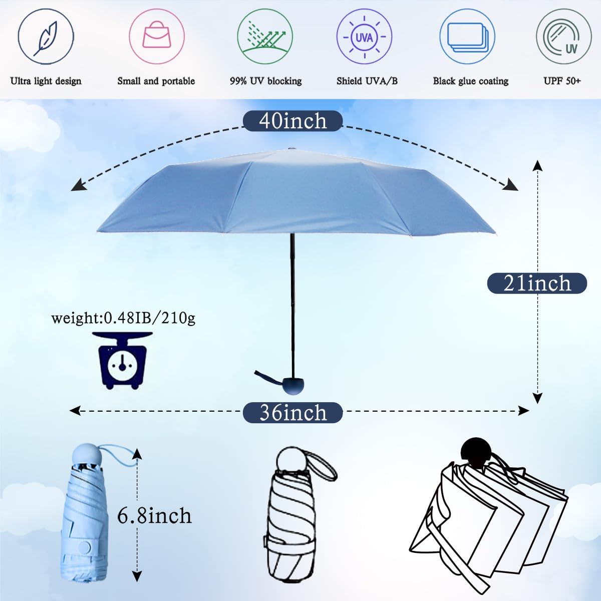 Travel Compact Rain Umbrella Lightweight Portable Folding Umbrella for Car Backpack Purse Men Women — image 2