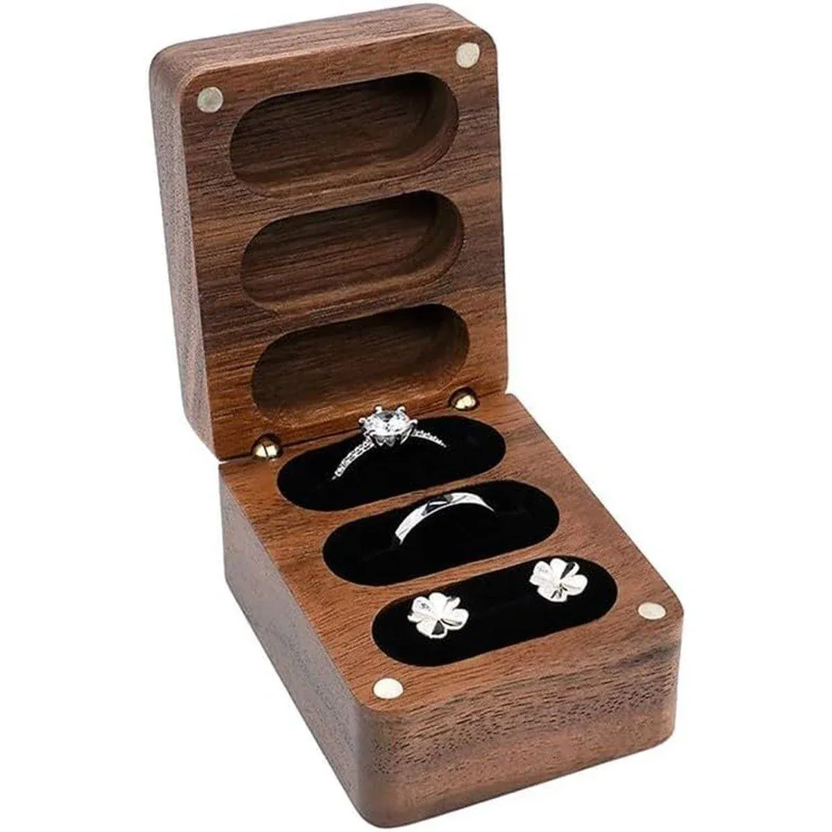 Wooden Ring Jewellery Box High Storage Box with Three Compartments for Rings โ image 2