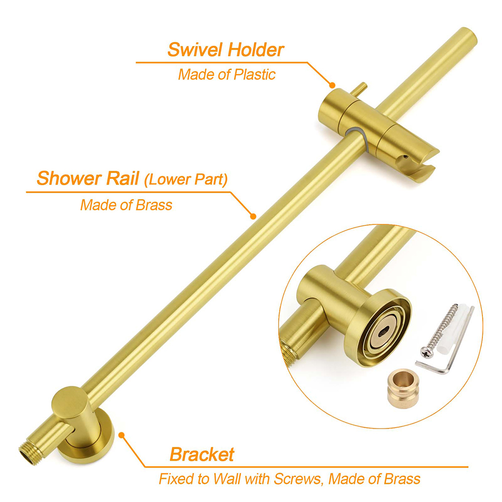Brushed Gold Twin Shower Set 8" Round Head 3 Modes Handheld Sliding Rail Arm + Mixer โ image 5