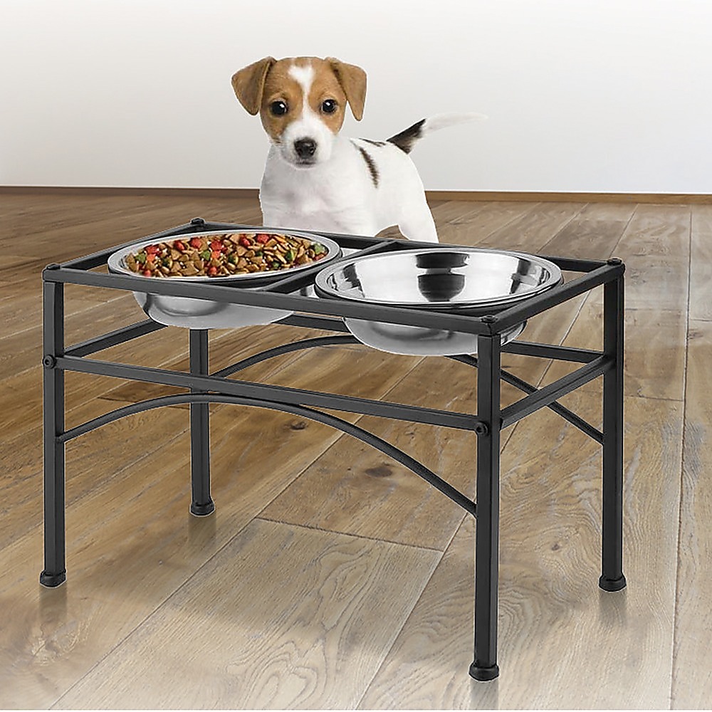 Dual Elevated Raised Pet Dog Puppy Feeder Bowl Stainless Steel Food Water Stand โ image 2