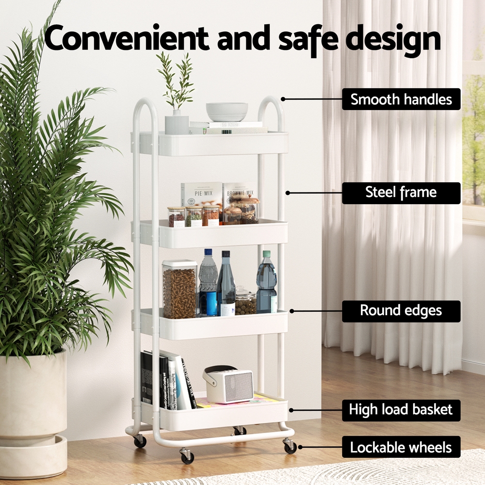 Artiss Storage Trolley Kitchen Cart 4 Tiers White — image 5