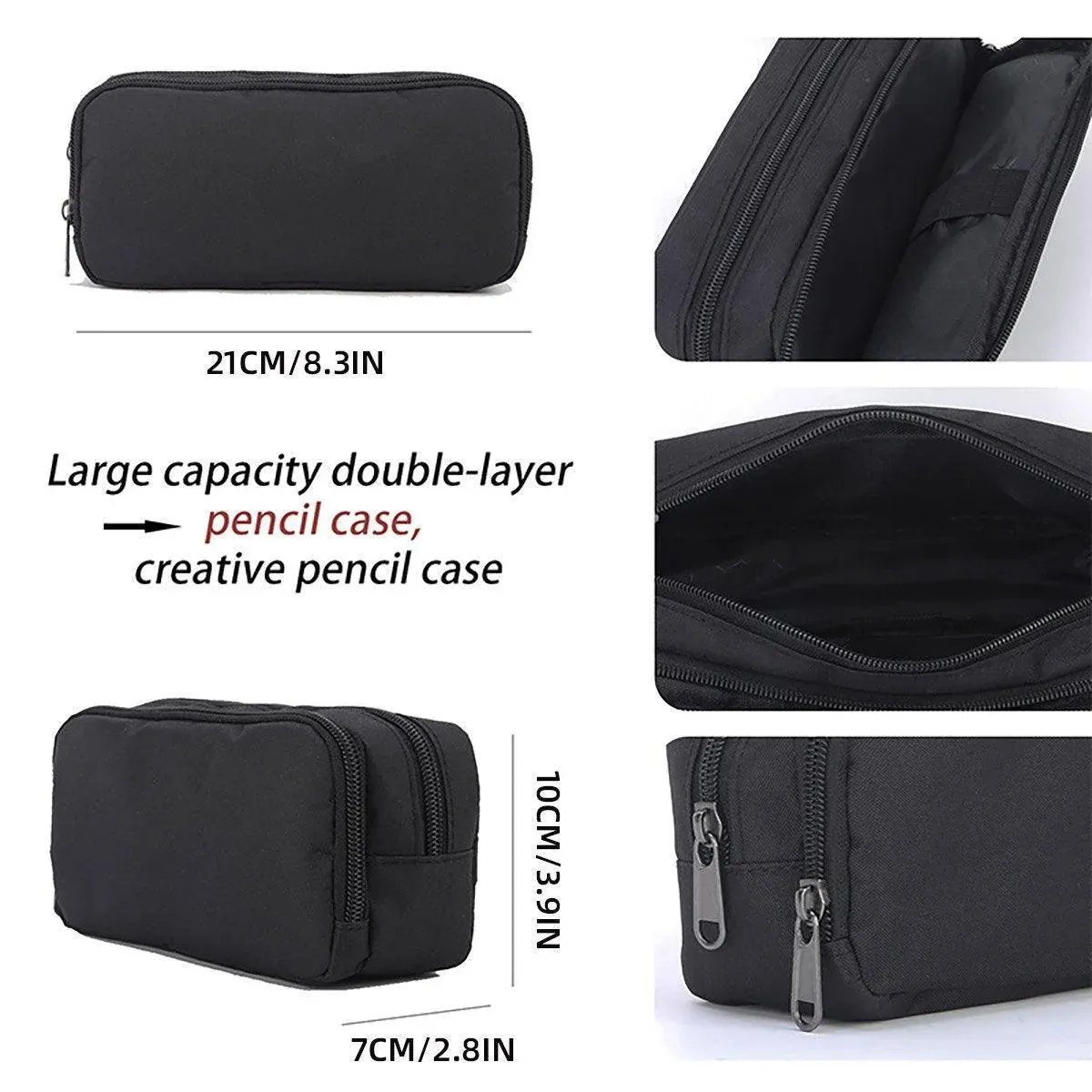 Large Capacity Pencil Case Double Layer for Primary School Students Creative Bag - Black โ image 4