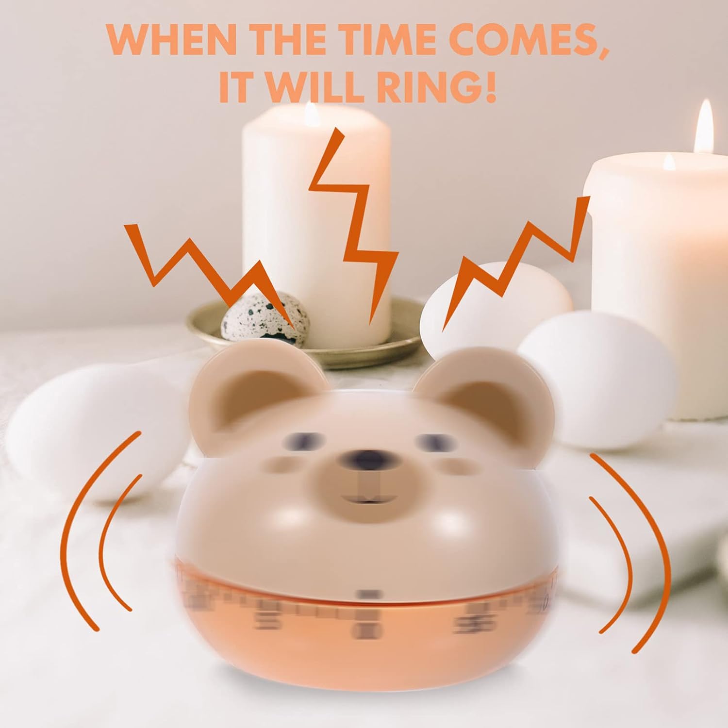 Bear-Shaped Mechanical Kitchen Timer with 60 Minute Countdown and Loud Alarm for Cooking, Baking, Study and Daily Reminders, Beige — image 2