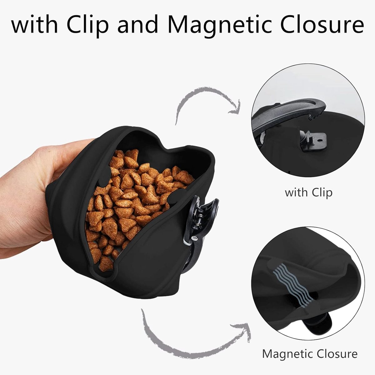 pieces - Reward Pouch for Dogs - Dog Training Treat Bag - Dog Treat Pouch - silicone dog treat pouch - BPA-free - with clip - dog training bag - grey and black — image 3