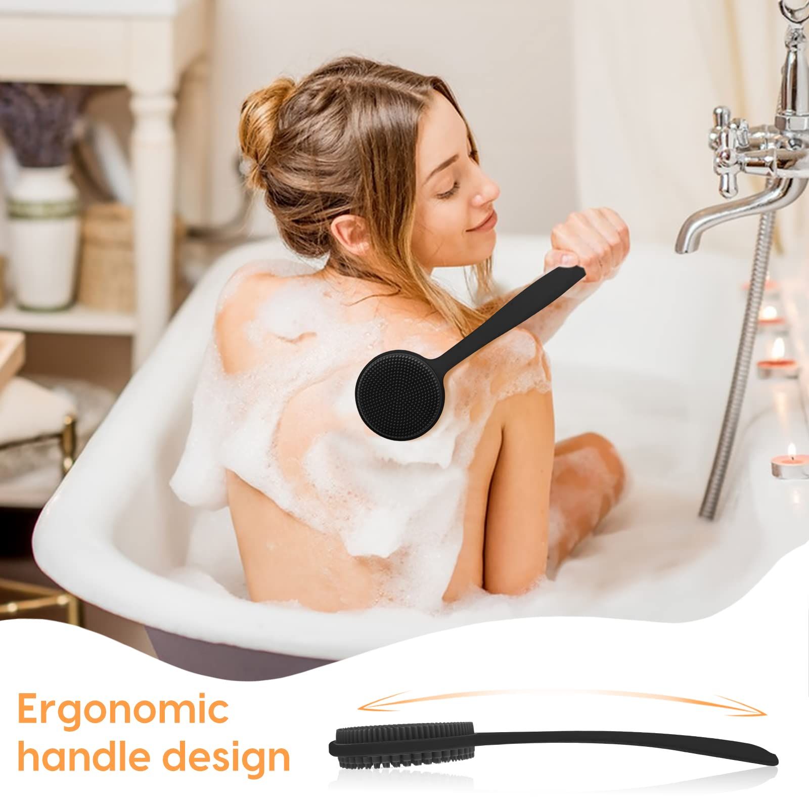 Silicone Back Scrubber for Shower, Bath Body Brush with Long Handle, Double Sided Shower Brush for Shower Exfoliating and Massage — image 5