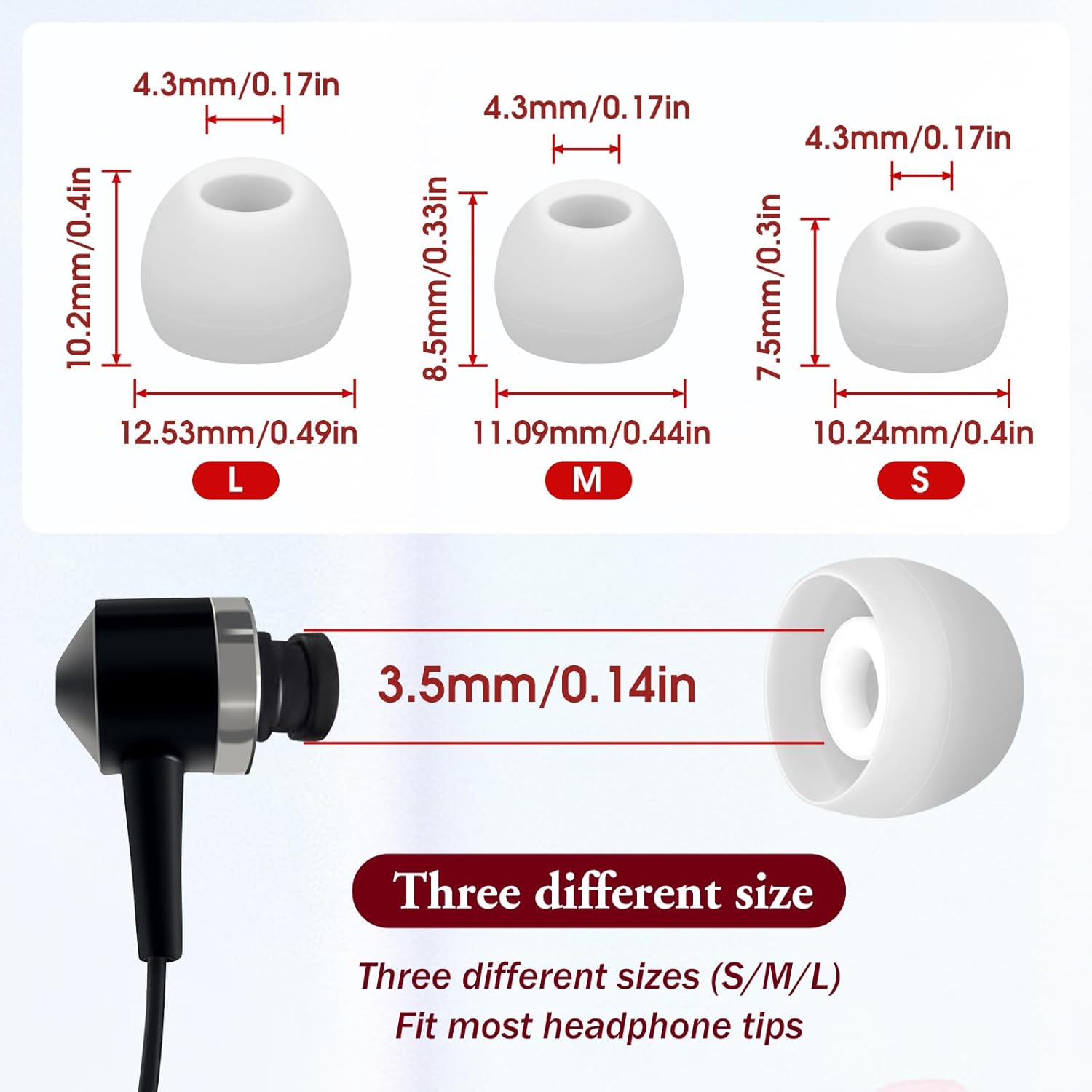 15 Pairs Silicone Ear Bud Replacement Pieces Earbuds Ear Tips Replacement Ear Bud Covers S/M/L Sizes Ear Gels Soft Earphones Earbuds White Ear Cushion Ear Bud — image 2