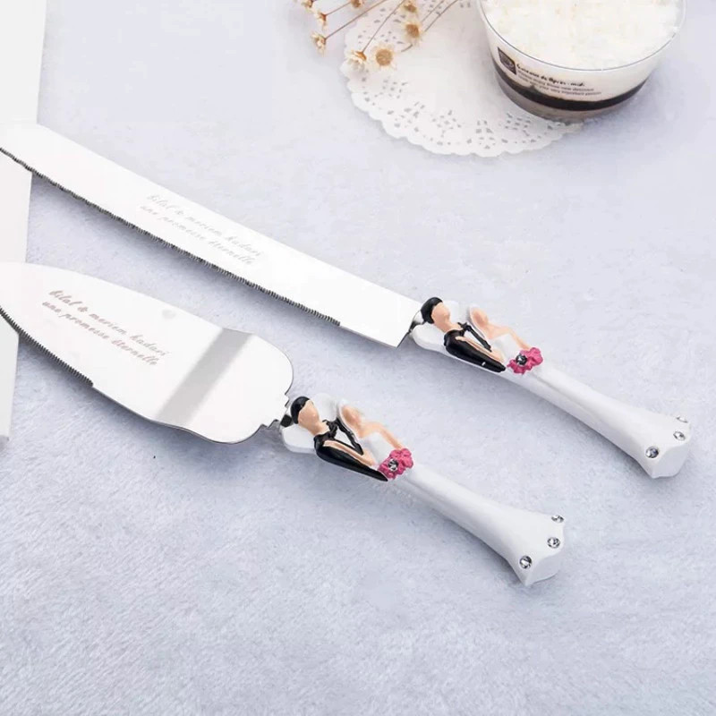 Bride Groom Cake Server Set Wedding Cake Knife and Silver Blade Server Set Boxed - Bride Groom Handles โ image 3